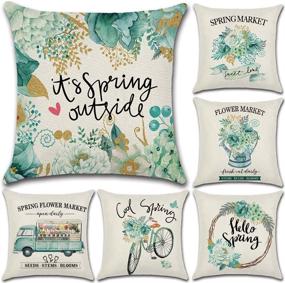 img 4 attached to Chic Floral Farmhouse Decor: wtisan 18x18 Inch Spring Pillow Covers for Stylish Home Decorations