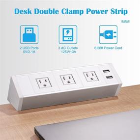 img 1 attached to 🔌 Haylink Desk Power Strip: 3 Outlet Desktop Socket with USB Ports | Mountable Desk Edge Clamp Surge Protector | 6.5ft Extension Cord (White)