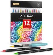 🎨 arteza real brush pens: 12-piece set of professional watercolor markers for artists & hobby painters - flexible brush tips, nontoxic, ideal for painting, drawing, coloring, and art supplies logo