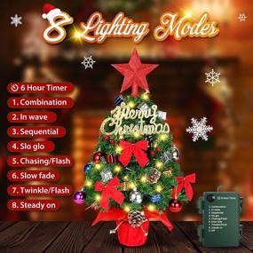 img 3 attached to 🎄 YUNLIGHTS 22&#34; Artificial Mini Tabletop Christmas Tree - Small Prelit Desktop Xmas Tree, Battery Operated with LED String Lights and DIY Kits, Ideal for Christmas Decorations