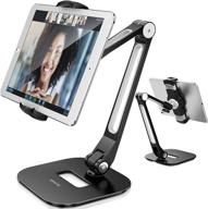 💻 abovetek long arm aluminum tablet stand with swivel iphone clamp mount holder - folding ipad stand for 4-11" display tablets & phones, ideal for kitchen table, bedside, office, pos kiosk, reception - black logo