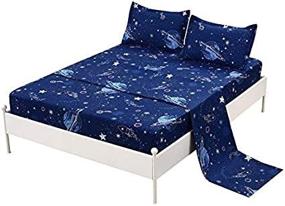 img 3 attached to 🚀 MAG Galaxy Theme Bed Sheet Set - Navy Full Size Out Space Bedding with 1 Flat &amp; 1 Fitted Sheet, 2 Pillow Shams, 12” Deep