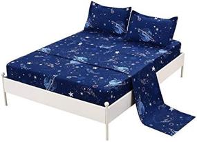 img 2 attached to 🚀 MAG Galaxy Theme Bed Sheet Set - Navy Full Size Out Space Bedding with 1 Flat &amp; 1 Fitted Sheet, 2 Pillow Shams, 12” Deep