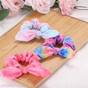 img 2 attached to Лента для волос из стреч "Bow Scrunchies for Hair - Funtopia:12 Pcs Cute Rabbit Bunny Ear Scrunchies - Fashionable Colorful Tie Dye Hair Ties - Bowknot Ponytail Holders for Women, Girls, Kids