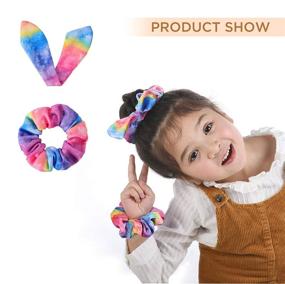 img 3 attached to Лента для волос из стреч "Bow Scrunchies for Hair - Funtopia:12 Pcs Cute Rabbit Bunny Ear Scrunchies - Fashionable Colorful Tie Dye Hair Ties - Bowknot Ponytail Holders for Women, Girls, Kids