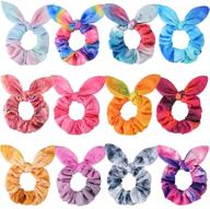 bow scrunchies for hair - funtopia:12 pcs cute rabbit bunny ear scrunchies - fashionable colorful tie dye hair ties - bowknot ponytail holders for women, girls, kids logo