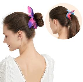 img 1 attached to Лента для волос из стреч "Bow Scrunchies for Hair - Funtopia:12 Pcs Cute Rabbit Bunny Ear Scrunchies - Fashionable Colorful Tie Dye Hair Ties - Bowknot Ponytail Holders for Women, Girls, Kids