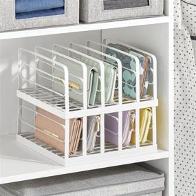 img 3 attached to 👜 mDesign Divided Metal Purse Organizer - Stackable Storage Solution for Closets, Bedrooms, Dressers, Shelves - Ideal for Purses, Clutches, Wallets, Accessories - 5 Sections - Matte White