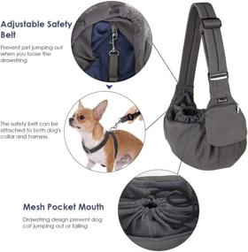 img 1 attached to 🐾 Comfortable Pet Sling Carrier - SlowTon Hard Bottom Support Small Dog Papoose Sling with Adjustable Padded Shoulder Strap, Hand Free Puppy Cat Carry Bag, Drawstring Opening, Zipper Pocket, and Safety Belt