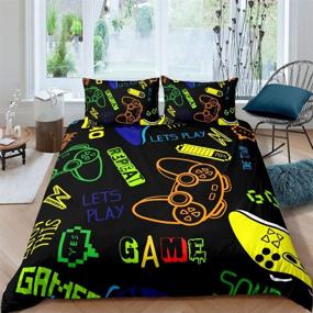 img 4 attached to 🎮 Feelyou Kids Gamer Duvet Cover Set Queen Size: Modern Gamepad Gamer Console Bedding with Action Buttons Decor - 3 Pcs (No Comforter)