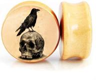 serynow wood ear gauge plugs: skull double flared saddle piercing jewelry for ear stretching 8mm-25mm expander logo