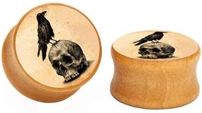 img 3 attached to SERYNOW Wood Ear Gauge Plugs: Skull Double Flared Saddle Piercing Jewelry for Ear Stretching 8mm-25mm Expander