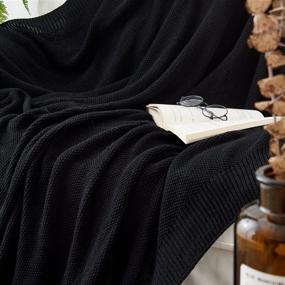 img 1 attached to Cozy Black Cotton Cable Knit Throw Blanket for 🛋️ Home Décor - 2.5lbs, 50x60 Inch - Bonus Laundering Bag Included