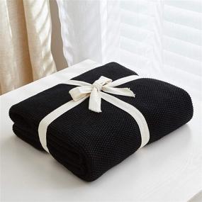img 3 attached to Cozy Black Cotton Cable Knit Throw Blanket for 🛋️ Home Décor - 2.5lbs, 50x60 Inch - Bonus Laundering Bag Included