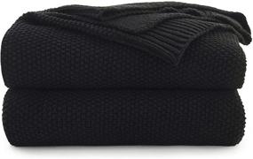 img 4 attached to Cozy Black Cotton Cable Knit Throw Blanket for 🛋️ Home Décor - 2.5lbs, 50x60 Inch - Bonus Laundering Bag Included