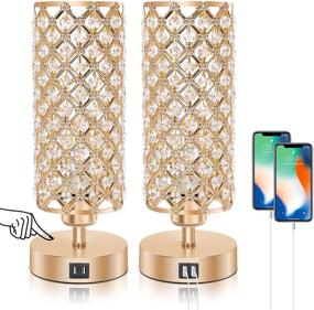 img 4 attached to 🌟 Set of 2 Ganiude Crystal 3-Way Dimmable Touch Control Table Lamps with Dual USB Charging Ports - Nightstand Gold Light Fixtures, Elegant Decorative Bedside Desk Lighting for Living Room, Bedroom (LED Bulbs Included)