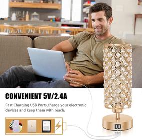 img 1 attached to 🌟 Set of 2 Ganiude Crystal 3-Way Dimmable Touch Control Table Lamps with Dual USB Charging Ports - Nightstand Gold Light Fixtures, Elegant Decorative Bedside Desk Lighting for Living Room, Bedroom (LED Bulbs Included)