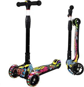 img 4 attached to 🛴 LMZY Kids Folding Scooter - Extra-Wide Decked, Height Adjustable, Foldable Design, LED Light-Up Wheels - Suitable for Boys and Girls aged 3-10 as Walkers