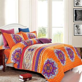 img 2 attached to 🧡 Vibrant Orange Mandala Comforter Set - Bohemian Chic Medallion Print, Queen Size - Wake In Cloud