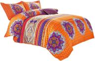 🧡 vibrant orange mandala comforter set - bohemian chic medallion print, queen size - wake in cloud logo