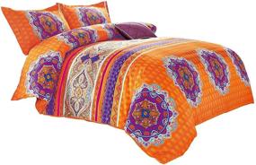 img 3 attached to 🧡 Vibrant Orange Mandala Comforter Set - Bohemian Chic Medallion Print, Queen Size - Wake In Cloud