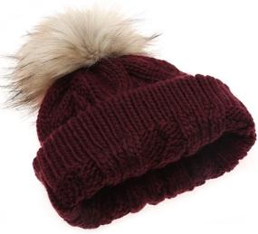 img 2 attached to 🧒 MIRMARU Kids Youth Boys & Girls Winter Cable Knit Pom Pom Beanie Hat, Ages 7-12, Thick & Stretchy