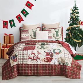 img 4 attached to 🦌 CHIXIN 4 Piece Christmas Quilt Set King: Reindeer Santa Claus Snowflake Pattern Bedding