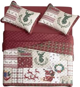 img 2 attached to 🦌 CHIXIN 4 Piece Christmas Quilt Set King: Reindeer Santa Claus Snowflake Pattern Bedding