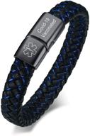 ⚕️ vnox blue braided leather medical symbol caduceus bracelet - stylish & functional wristband with magnetic clasp, available in 3 sizes: 6.9/7.5/8.5 logo