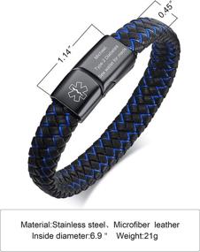 img 1 attached to ⚕️ VNOX Blue Braided Leather Medical Symbol Caduceus Bracelet - Stylish & Functional Wristband with Magnetic Clasp, Available in 3 Sizes: 6.9/7.5/8.5