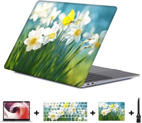 img 4 attached to MacBook Air 13 inch Case (2010-2017 Release) A1466 A1369 - Hard Shell Cover with Keyboard Cover, Mouse Pad, and Screen Protector - Yellow Butterfly Flower