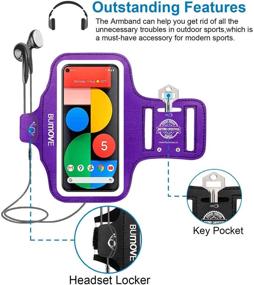 img 3 attached to 🏃 BUMOVE Pixel Armband for Running & Workouts - Compatible with Pixel 5a, 5, 4a, 4, 3a, 3, 2 - Key/Card Holder - Purple