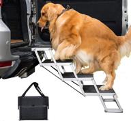 🐾 unbranded aluminum dog car stairs: portable large dog step for high beds, trucks, suv - lightweight folding pet ladder ramp with 4 steps logo