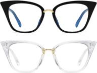 👓 moreshine 2-pack cateye анти-синие светозвуковые компьютерные очки: модные оправы женских очков с анти-уф-чистыми линзами (черный+хрусталь) логотип