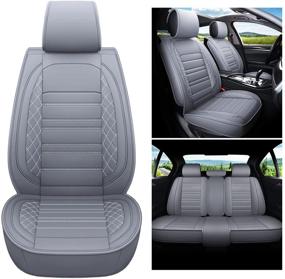 img 4 attached to Premium Kyohans Car Seat Covers: Full Set, Universal Leather Seat Cover - Non-Slip & Stylish Gray Design for Sedan, SUV, Truck - Fits Most 5-Seater Cars