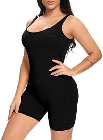 img 3 attached to 💃 Stunning Fanuerg Women's Ribbed Sleeveless Bodycon Rompers Shorts: Ideal for Sexy Summer Jumpsuits!