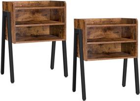 img 4 attached to 🛏️ Set of 2, Stackable Hoobro Nightstands with Open Front Storage Compartments, 3 Tier Bedside Tables for Small Spaces, Wood Look Accent Tables with Metal Frames in Rustic Brown - Model BF02BZP201