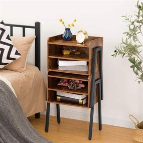 img 1 attached to 🛏️ Set of 2, Stackable Hoobro Nightstands with Open Front Storage Compartments, 3 Tier Bedside Tables for Small Spaces, Wood Look Accent Tables with Metal Frames in Rustic Brown - Model BF02BZP201