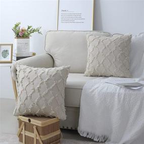 img 3 attached to 🛋️ Chic Beige Boho Pillow Covers 16x16 Inch Set of 2: Stylish Cotton Decorative Throw Pillow Covers for Sofa