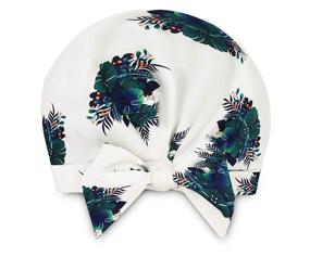 img 4 attached to 🌿 Women's Reusable Waterproof Shower Cap with Adjustable Forehead Knot Strap, Elasticized Hem - Oversized for All Hair Lengths | Botanical Leaves Pattern Printed
