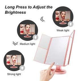 img 1 attached to 💄 Rose Gold Trifold Makeup Mirror with 21 LED Lights, COSMIRROR - Touch Screen, 1X/2X/3X/10X Magnification, 180° Rotation, Dual Power Supply - Enhance Your Makeup Routine