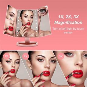 img 3 attached to 💄 Rose Gold Trifold Makeup Mirror with 21 LED Lights, COSMIRROR - Touch Screen, 1X/2X/3X/10X Magnification, 180° Rotation, Dual Power Supply - Enhance Your Makeup Routine
