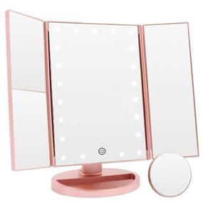 img 4 attached to 💄 Rose Gold Trifold Makeup Mirror with 21 LED Lights, COSMIRROR - Touch Screen, 1X/2X/3X/10X Magnification, 180° Rotation, Dual Power Supply - Enhance Your Makeup Routine
