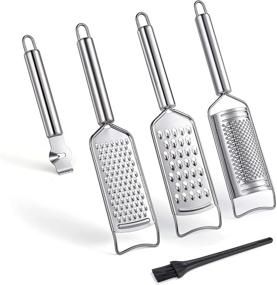 img 4 attached to 🍽️ Tongjude 5-Piece Stainless Steel Kitchen Grater Set with Peeler, Slicer, and Lemon Zester – Includes Cleaning Brush – Ideal for Vegetable, Fruit, Chocolate Grating and Zesting