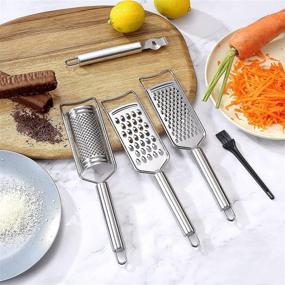 img 3 attached to 🍽️ Tongjude 5-Piece Stainless Steel Kitchen Grater Set with Peeler, Slicer, and Lemon Zester – Includes Cleaning Brush – Ideal for Vegetable, Fruit, Chocolate Grating and Zesting