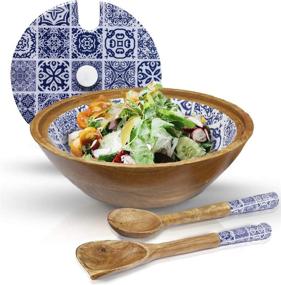 img 4 attached to 🥗 Stylish Wooden Salad Bowl Set: Beautiful Decor and Complete Server Kit!