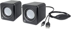 img 2 attached to 🔊 Manhattan USB Powered Stereo Speaker System - Compact Size - with Volume Control &amp; 3.5 mm Audio Plug for Laptop, Notebook, Desktop, Computer - 3 Year Warranty - Black-Silver, 166898