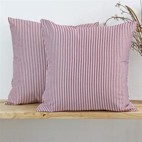 img 4 attached to 🎯 JOJUSIS Striped Throw Pillow Covers: Soft Solid Farmhouse Classic Decor for Sofa Bedroom Car 18x18 Inch Red (Pack of 2)