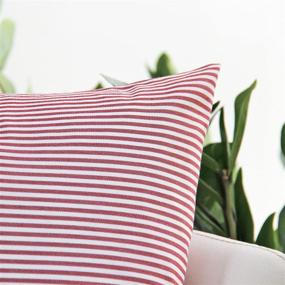 img 2 attached to 🎯 JOJUSIS Striped Throw Pillow Covers: Soft Solid Farmhouse Classic Decor for Sofa Bedroom Car 18x18 Inch Red (Pack of 2)