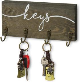 img 4 attached to 🔑 Efficient Key Organization: MyGift Rustic Gray Wood Wall Mounted Key Storage Rack with 4 Hanging Hooks